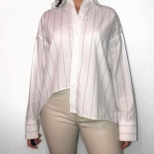 OAK + FORT WHITE STRIPED POPLIN ASYMMETRICAL TOP